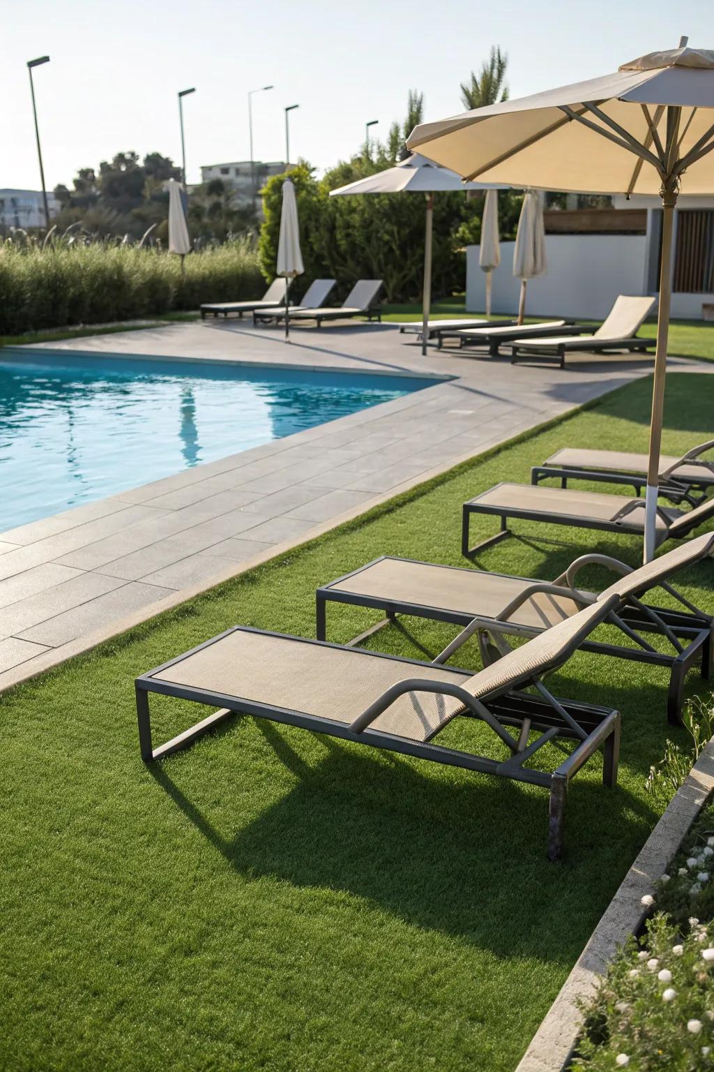 Render your poolside fashionable and secure with synthetic lawn.