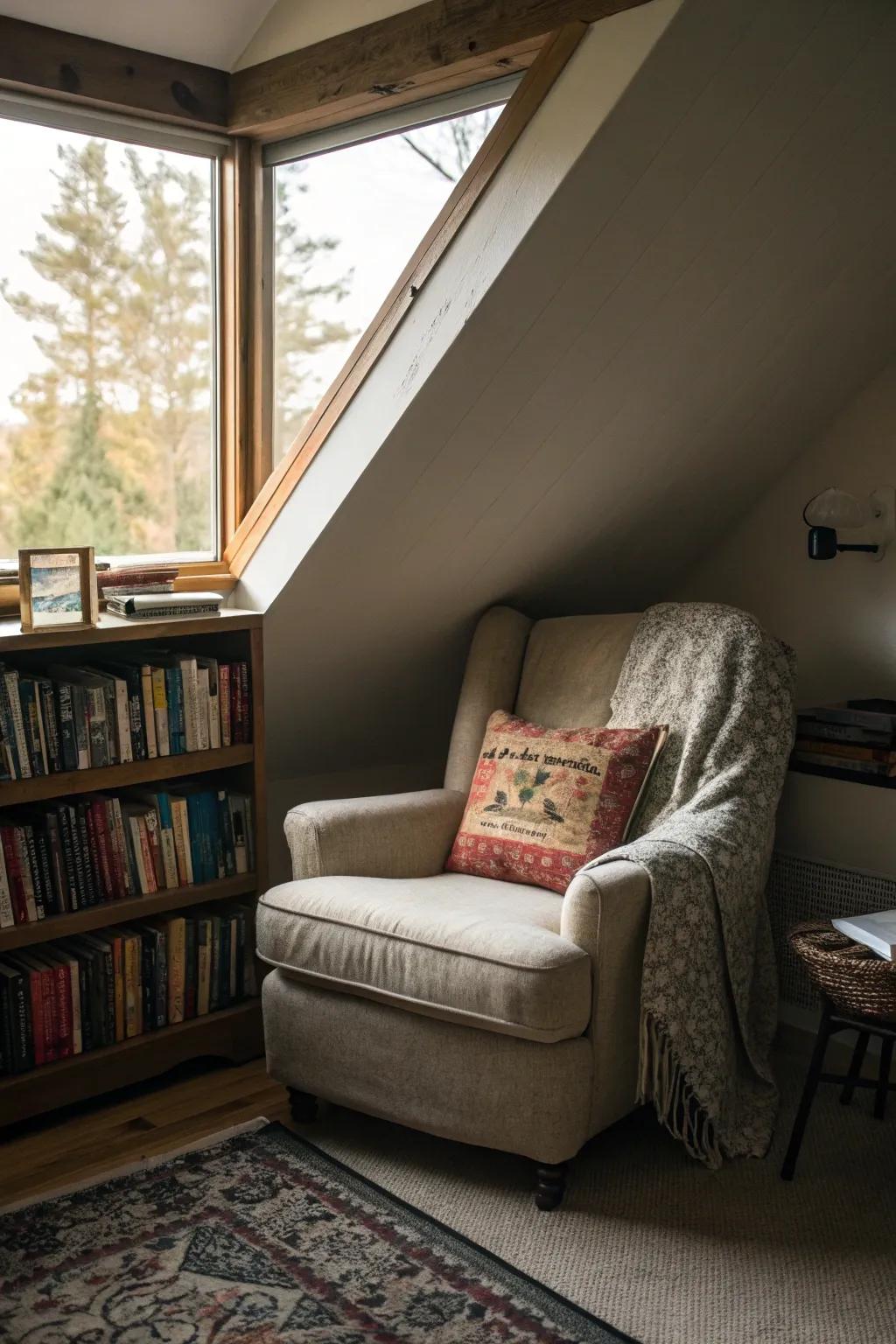 A reading spot provides a comfortable nook in your converted bedroom.