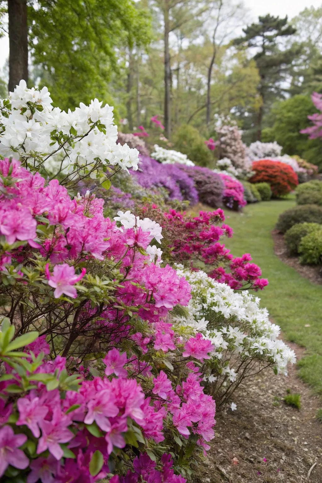 Azaleas delivering seasonal fascination with blooms throughout the calendar.