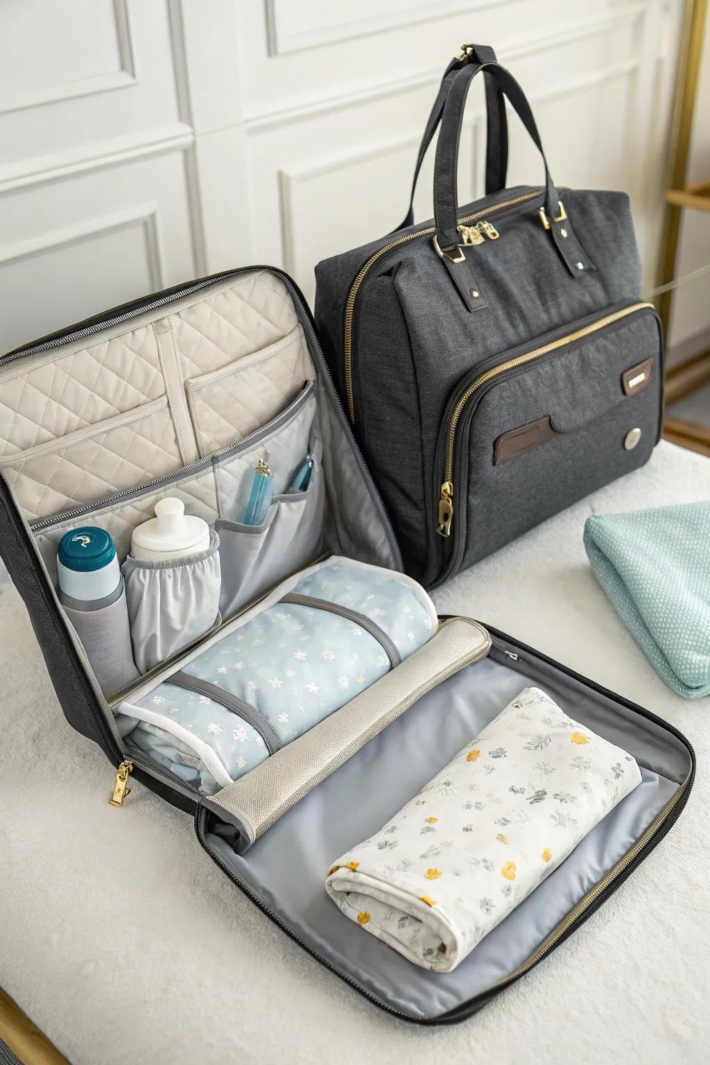 A compact changing surface guarantees ease while on the move.
