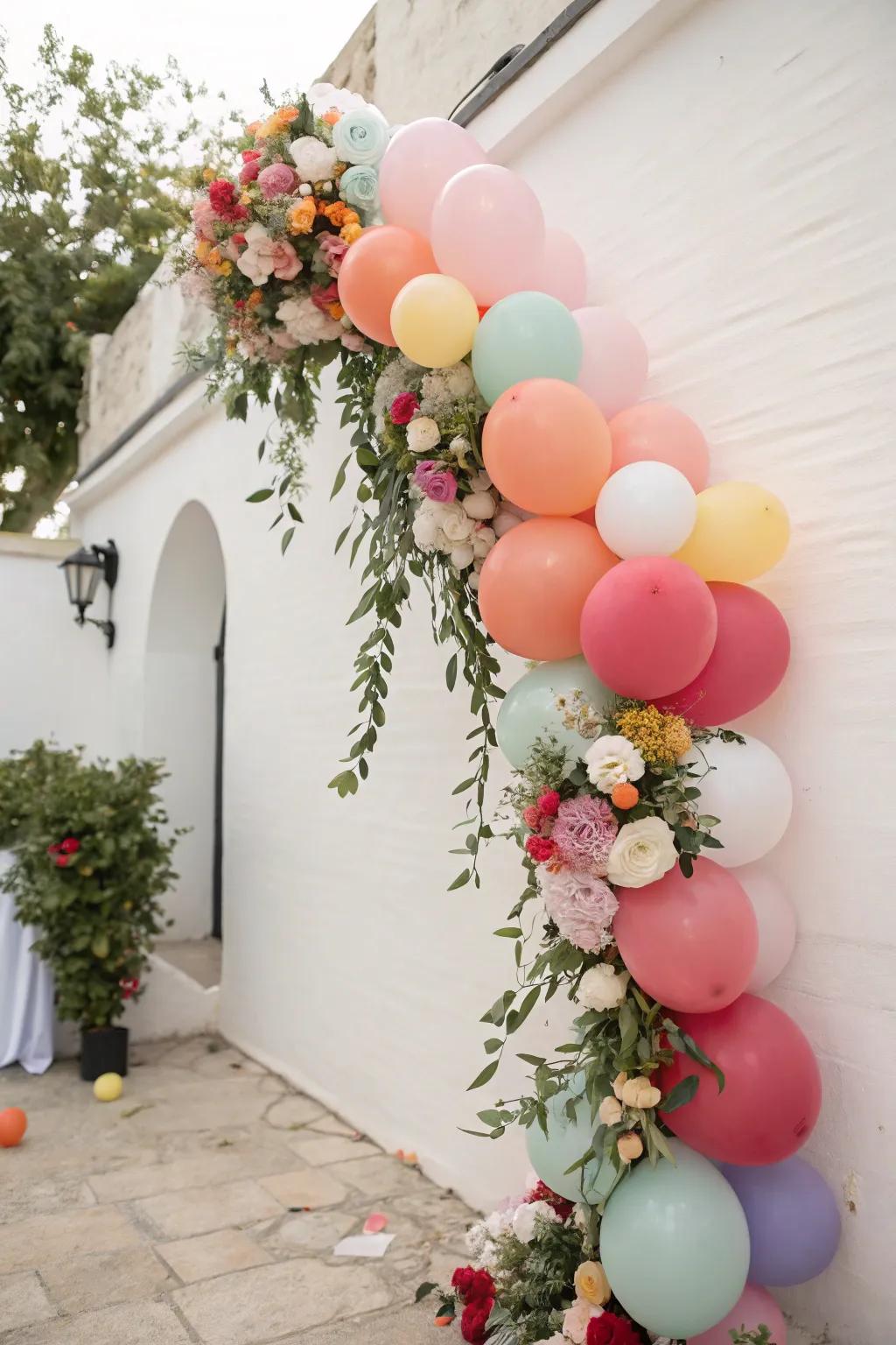 A floral balloon deluge conveys an element of organic origin indoors.