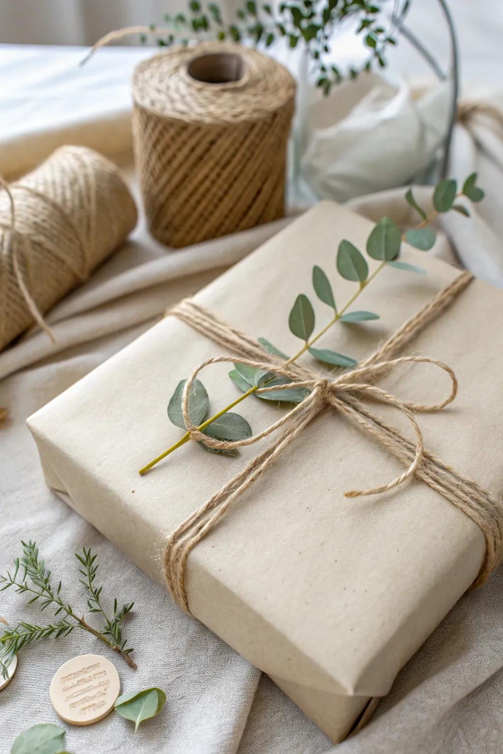 Discover the charm of simplicity with eco-conscious cord and greenery for your next baby shower present.