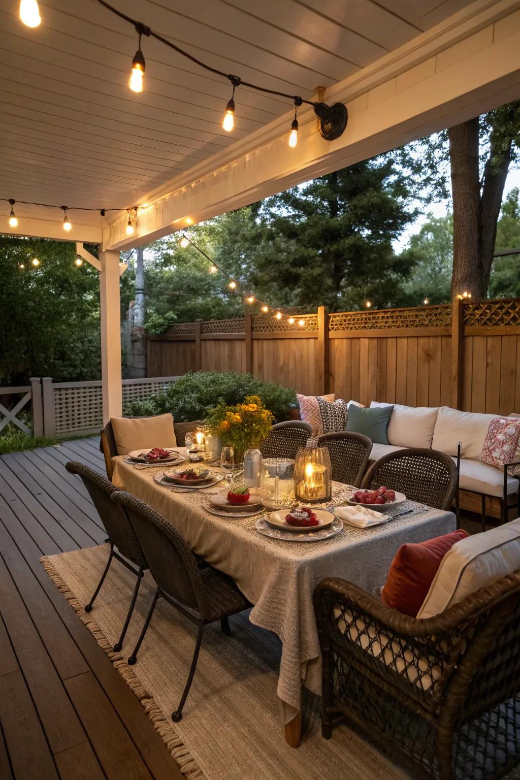 Partake in open-air dining on your exquisitely arranged back porch.