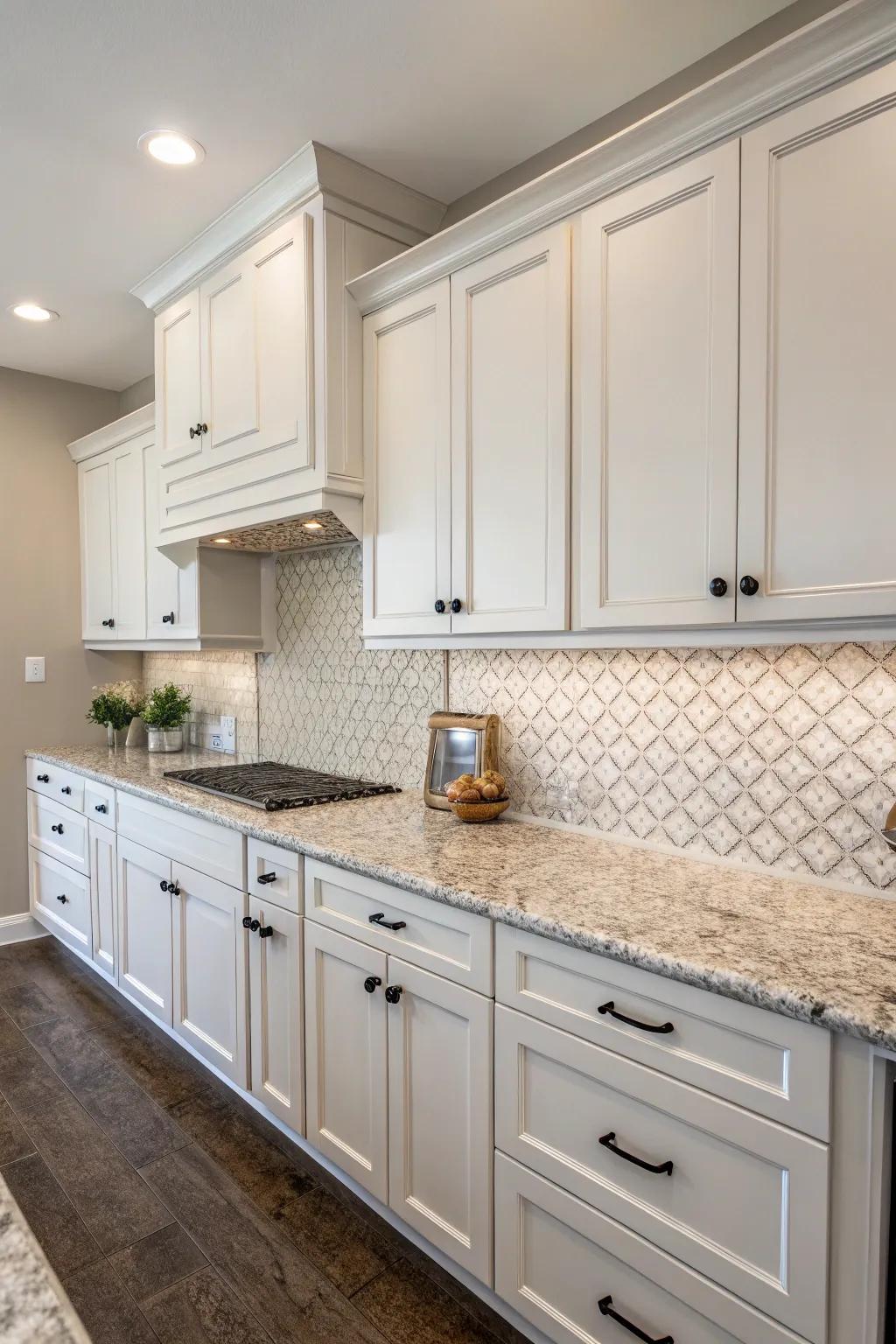 Textured tiles fashion a vibrant and captivating visual impact in the cooking area.