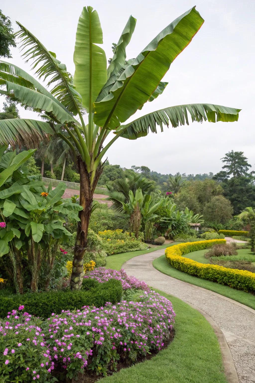 Create an impression with banana trees as emphasis flora.