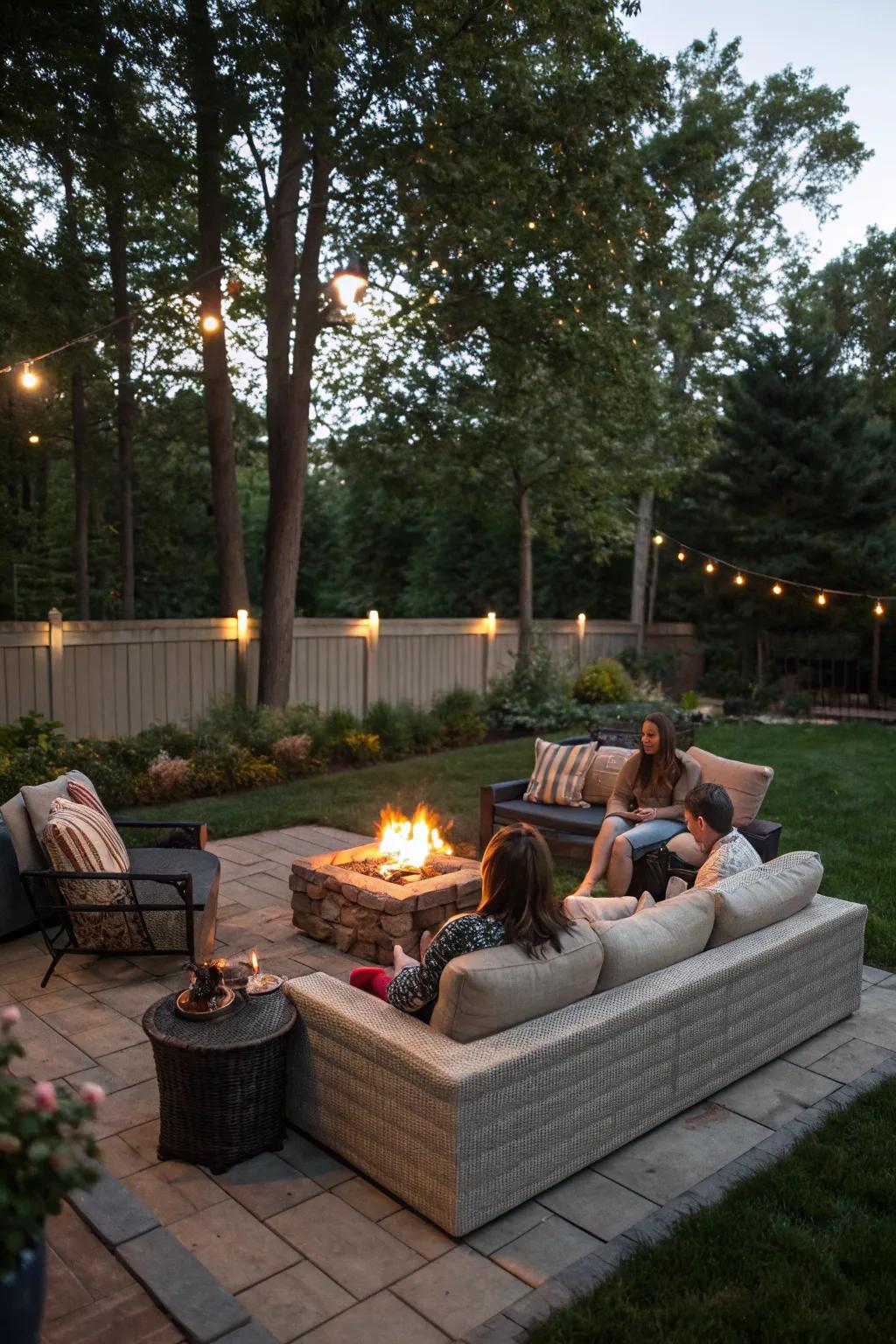 A cozy fire pit invites guests to gather and share stories under the stars.