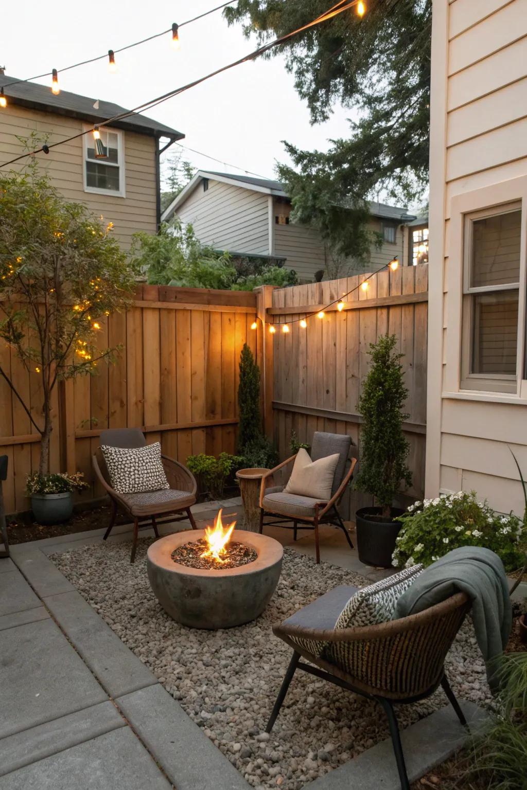 A small fire pit is a great fit for compact locations.