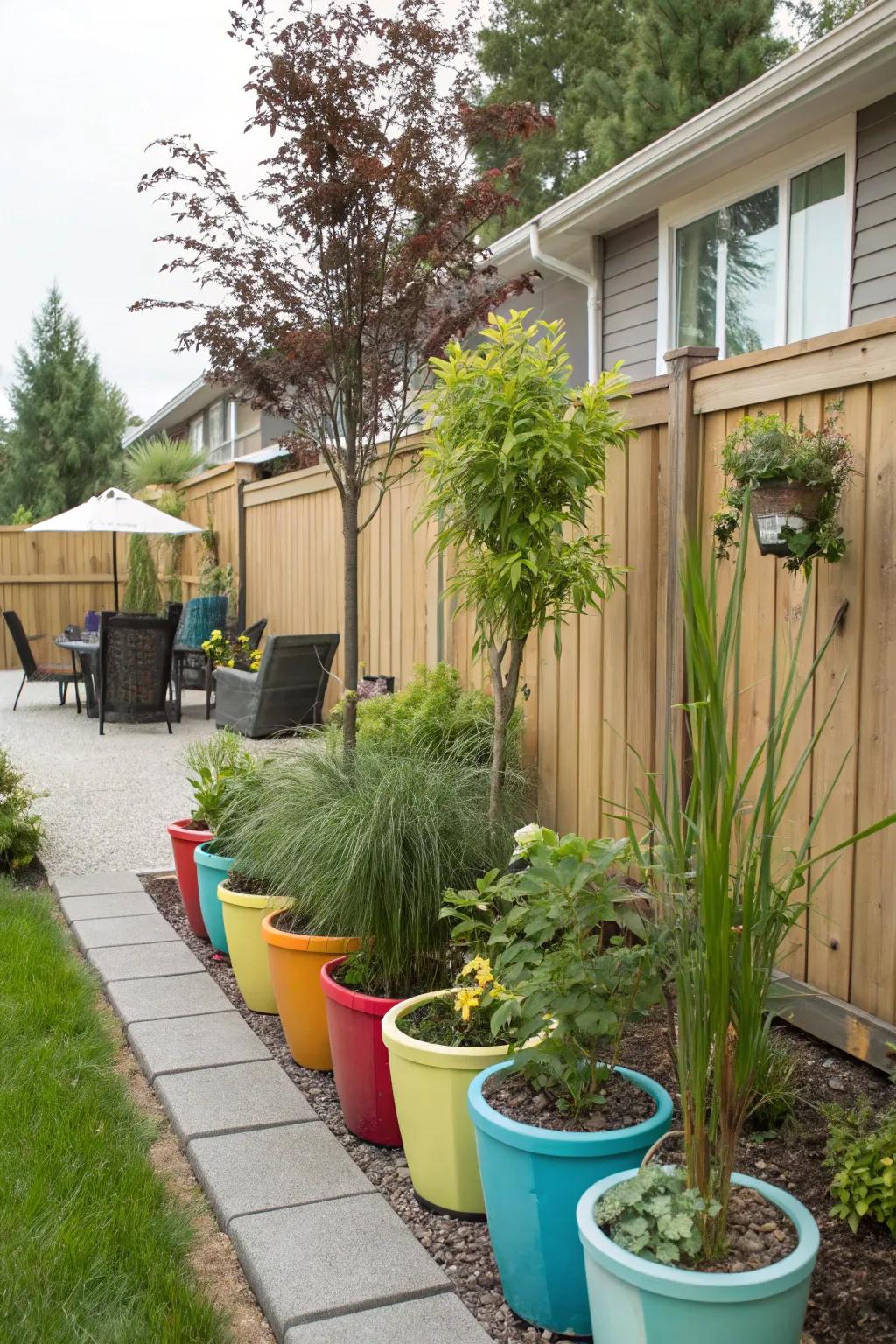 Potted plants offer versatile privacy solutions.