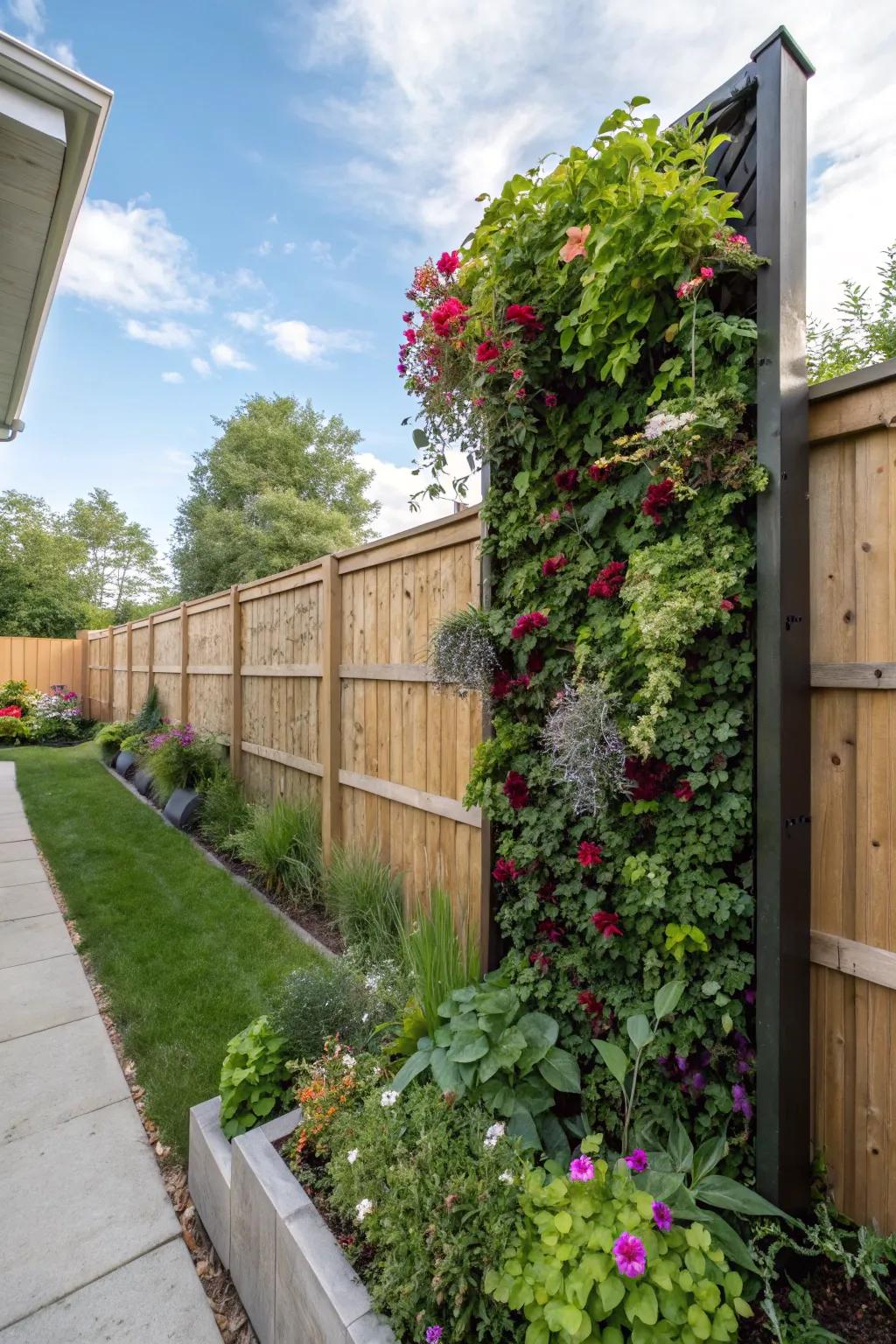 A thriving wall offers privacy with vibrant greenery.