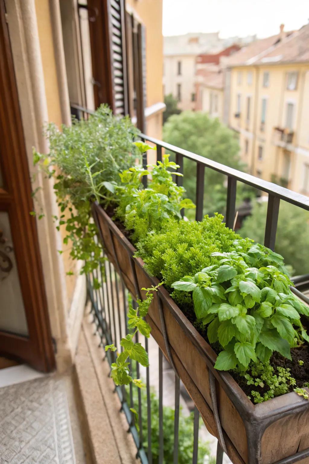 Window boxes let you pick fresh herbs right outside your door.