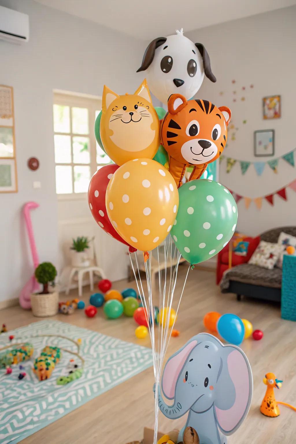 An animal-themed balloon bouquet that brings joy to children's celebrations.