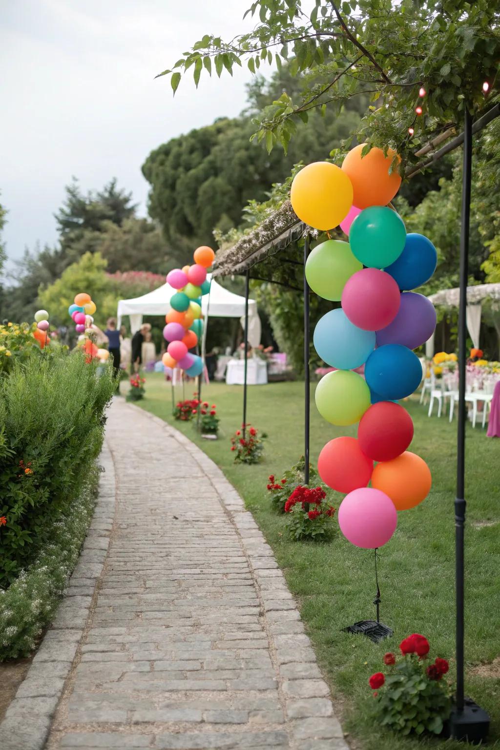 Balloon pathways whimsically guide guests.