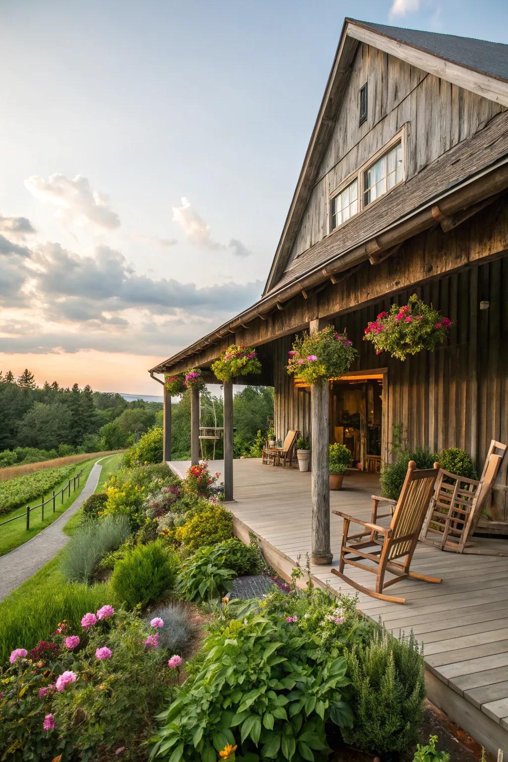 External leisure areas contribute an additional dimension to barn aesthetics.