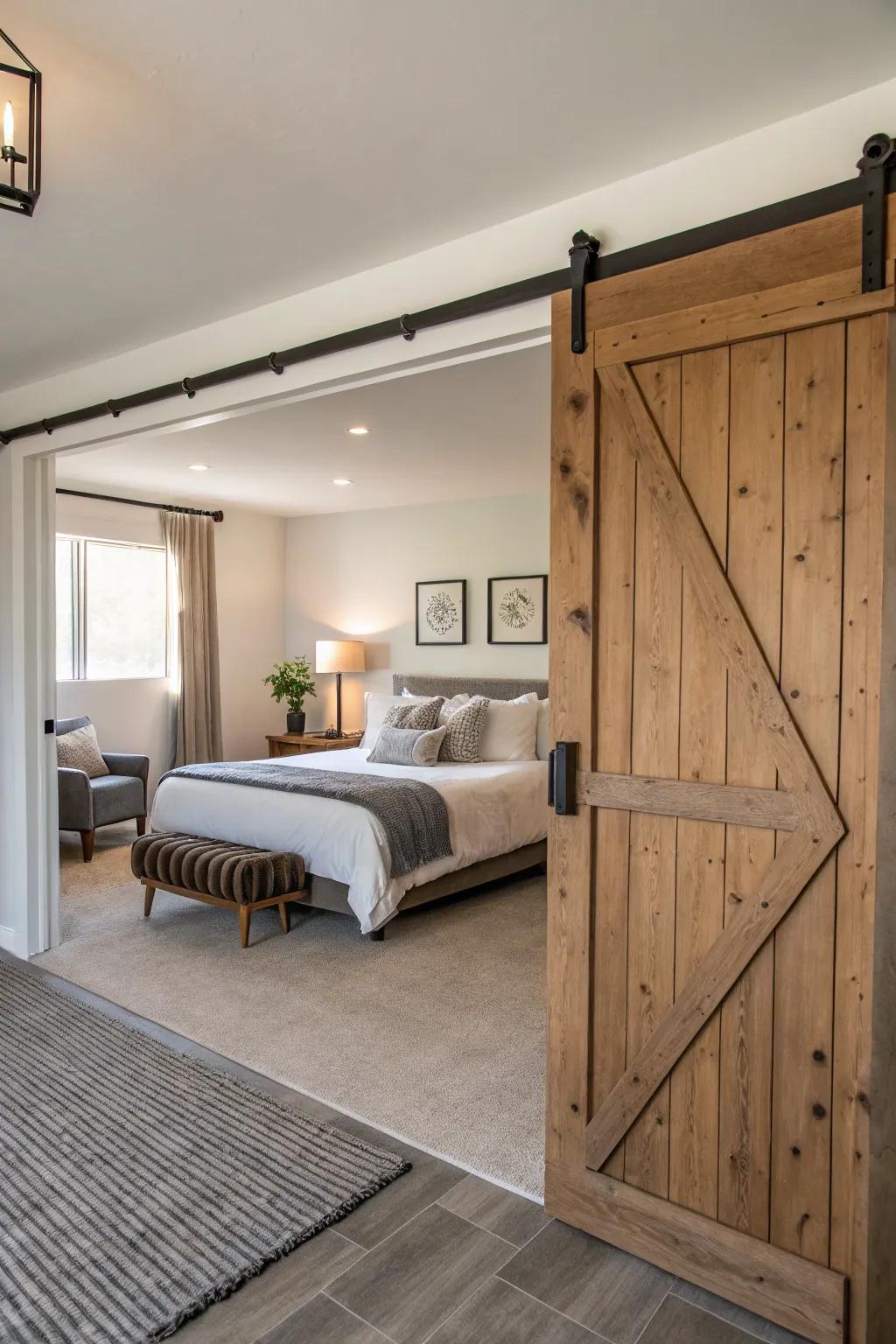 A stable door works as a stylish area divider in this open-plan bedroom.