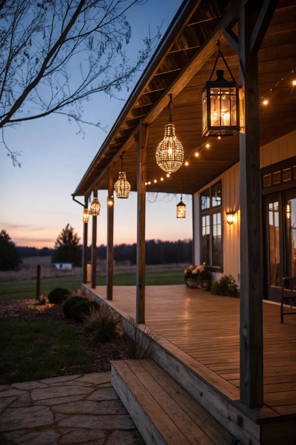 Light fixture lighting adds a magical touch to your veranda.