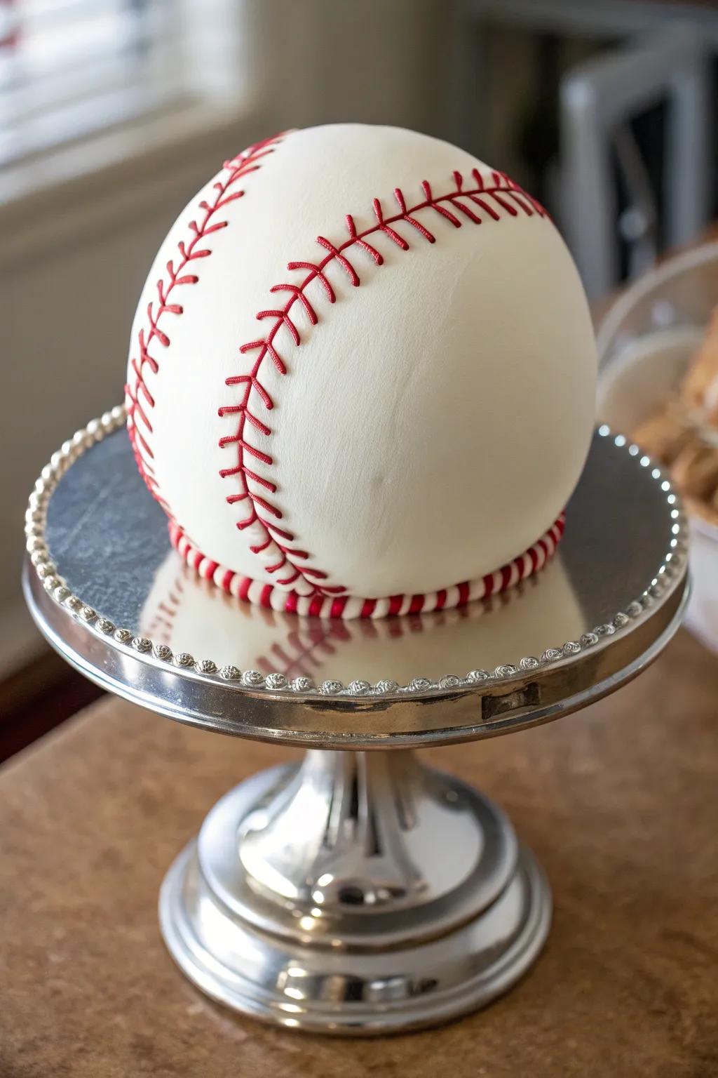 A tri-dimensional baseball cake that's as striking as it is delightful.