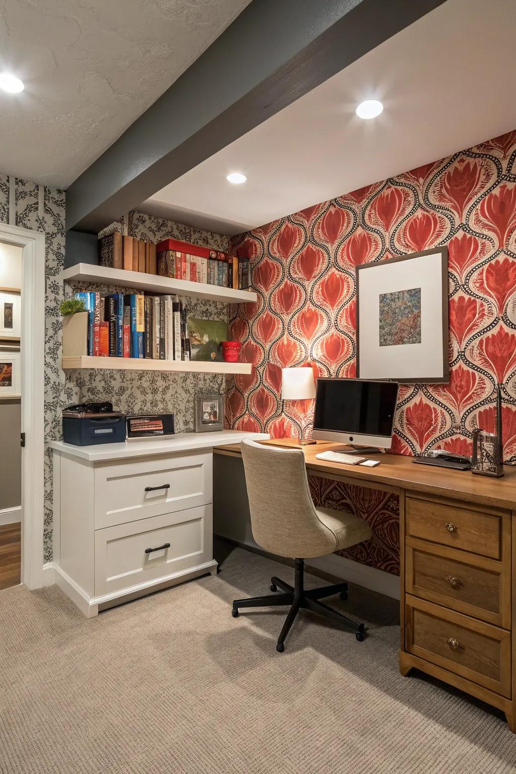 Your office gains character and depth from the addition of a feature wall.