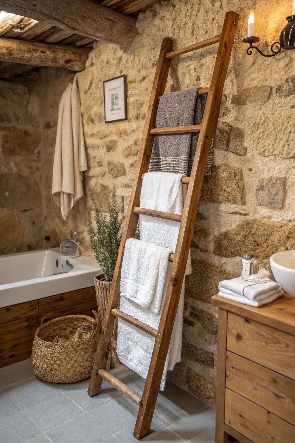 Step racks add a rustic charm to your towel display.