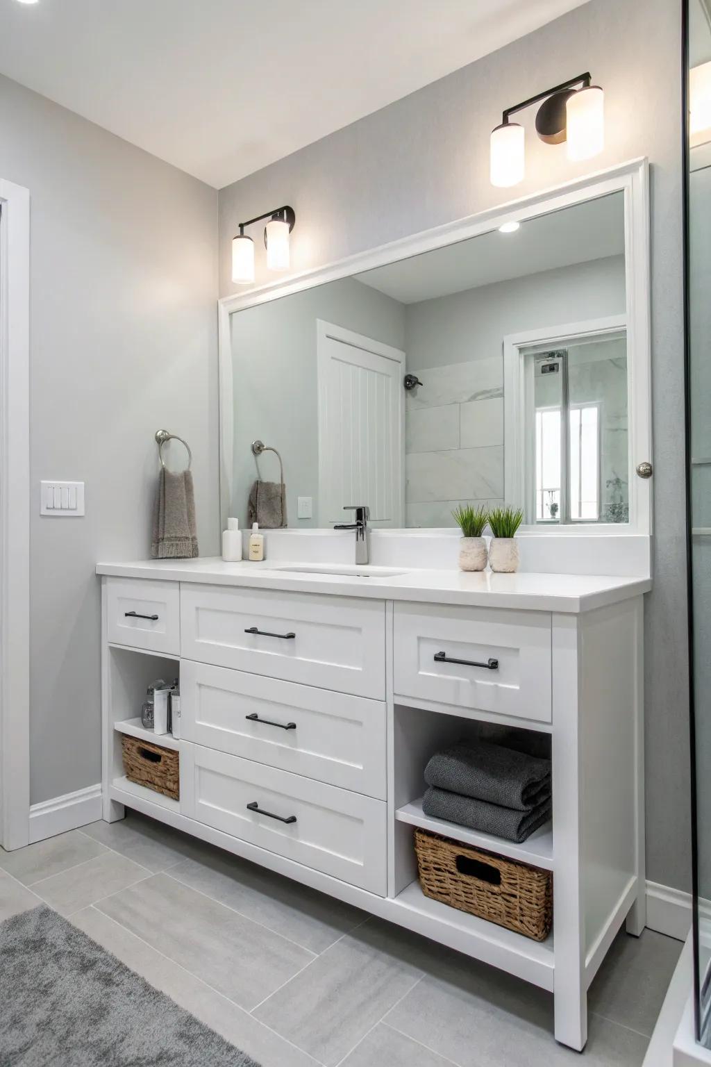 Contemporary vanities merge style with common sense, amplifying your bathroom's functionality.