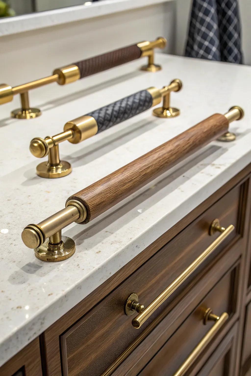 Combined material handles present a unique mix of textures and shades.