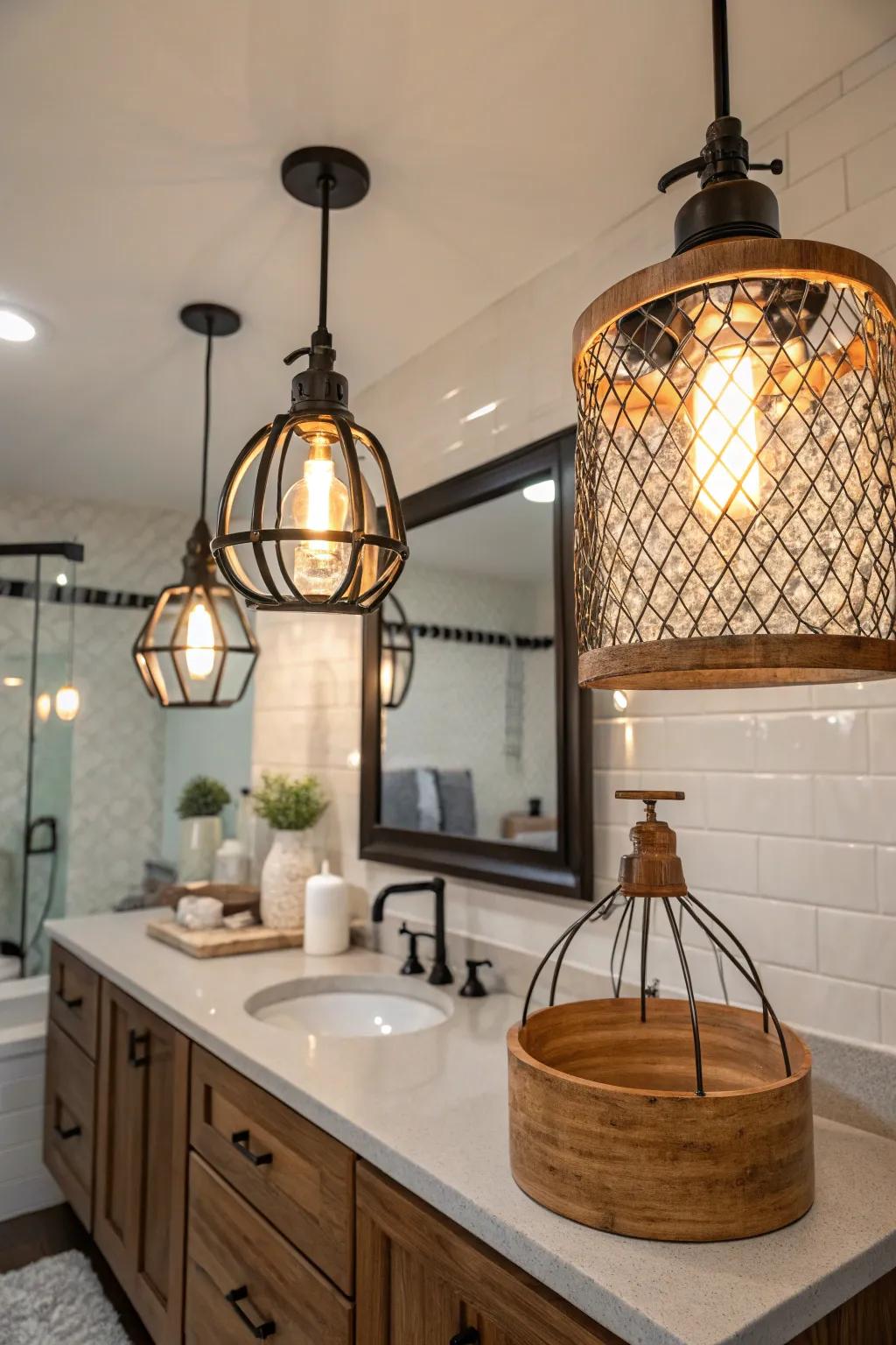 Mixed materials bring warmth and modern style to lighting.