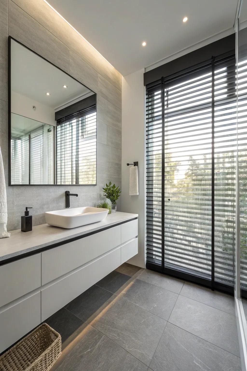 Sleek simplicity: Modern slats enhance contemporary bathroom designs.