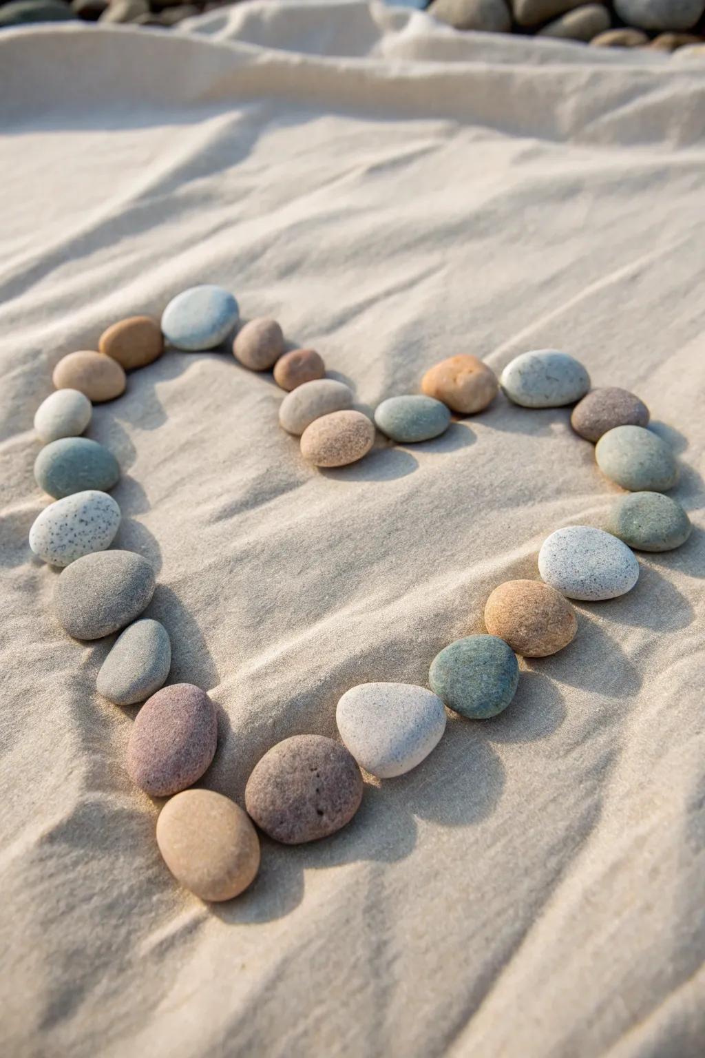 Made with affection: Heart-shaped pebble art to bring a hint of natural elegance.