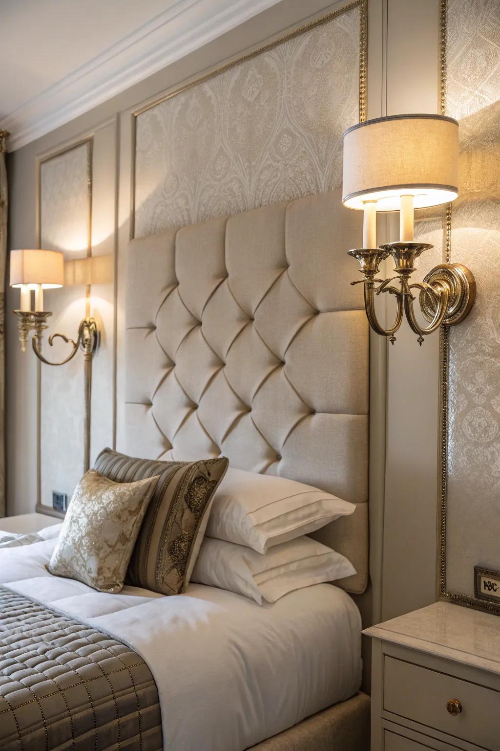 Headboard lights provide balance and symmetry.