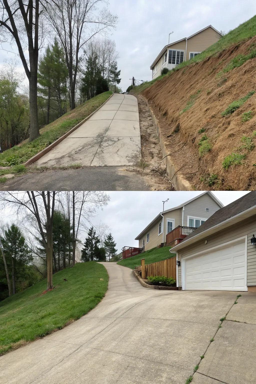 A path transformed with re-grading to attain a gentler slope.