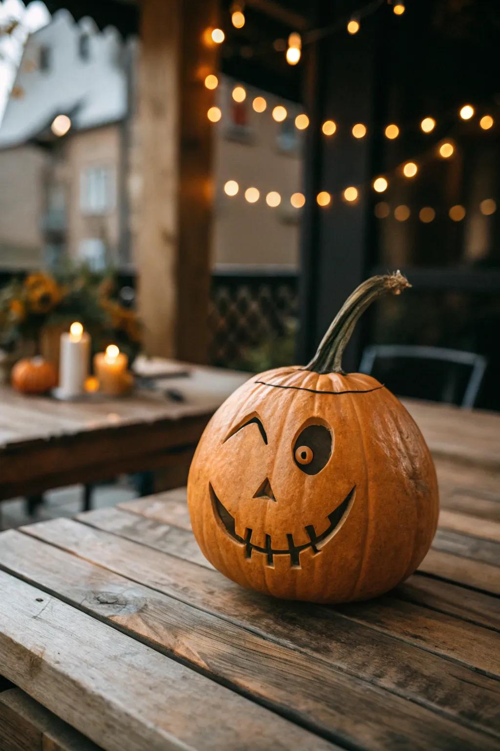 Embrace the cheerful spirit of Halloween with a playfully carved pumpkin that’s sure to spread joy!