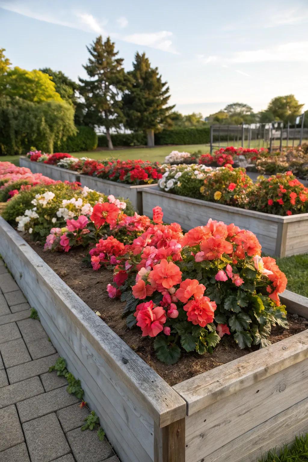 Raised beds make it easy to care for blossomhearts and add structure.