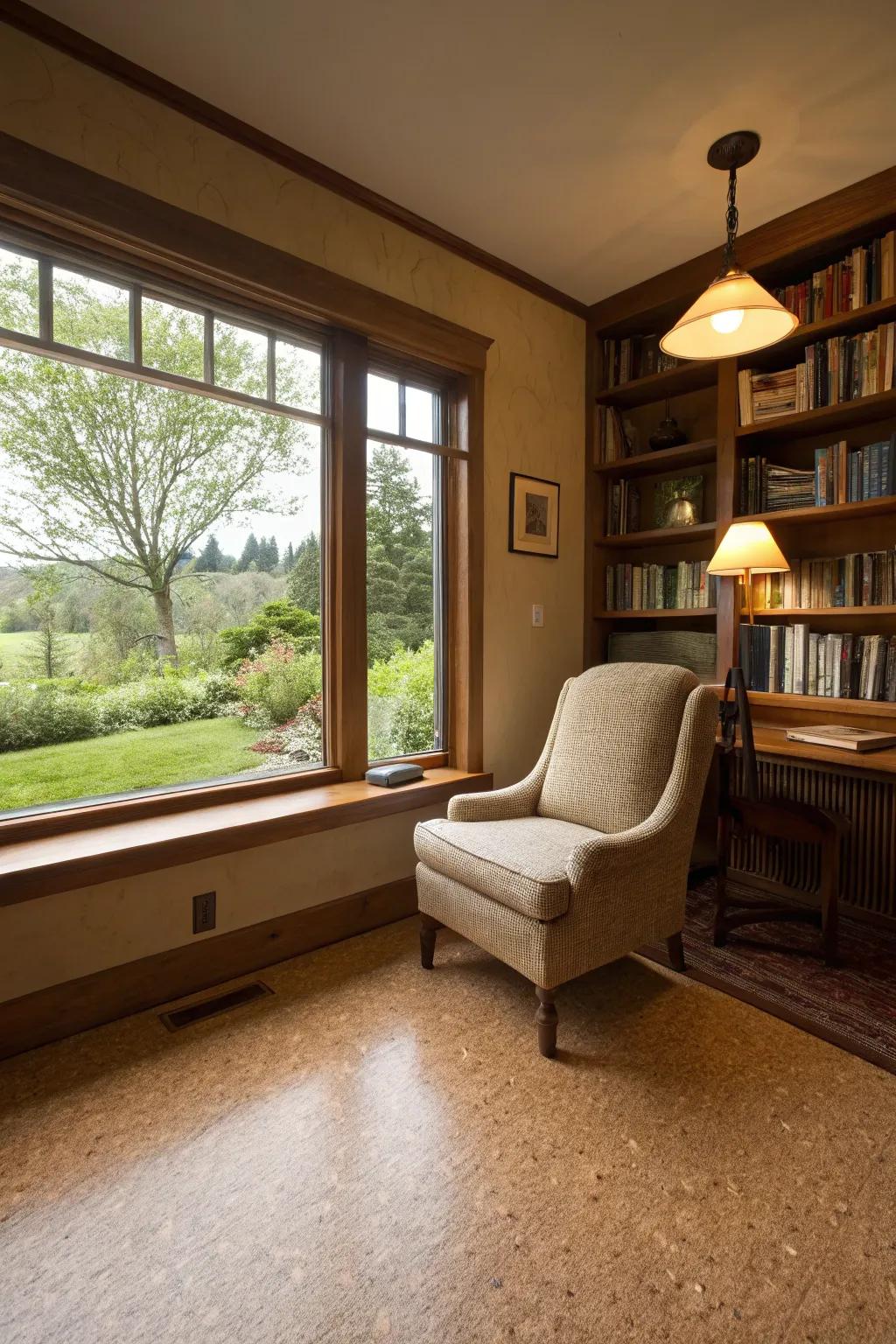 Peaceful study featuring soft cork flooring