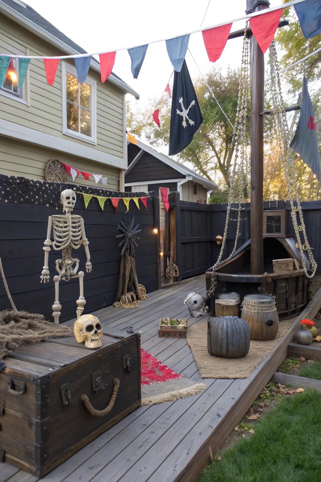 Embark on a mariner escapade featuring a nautical Halloween display.