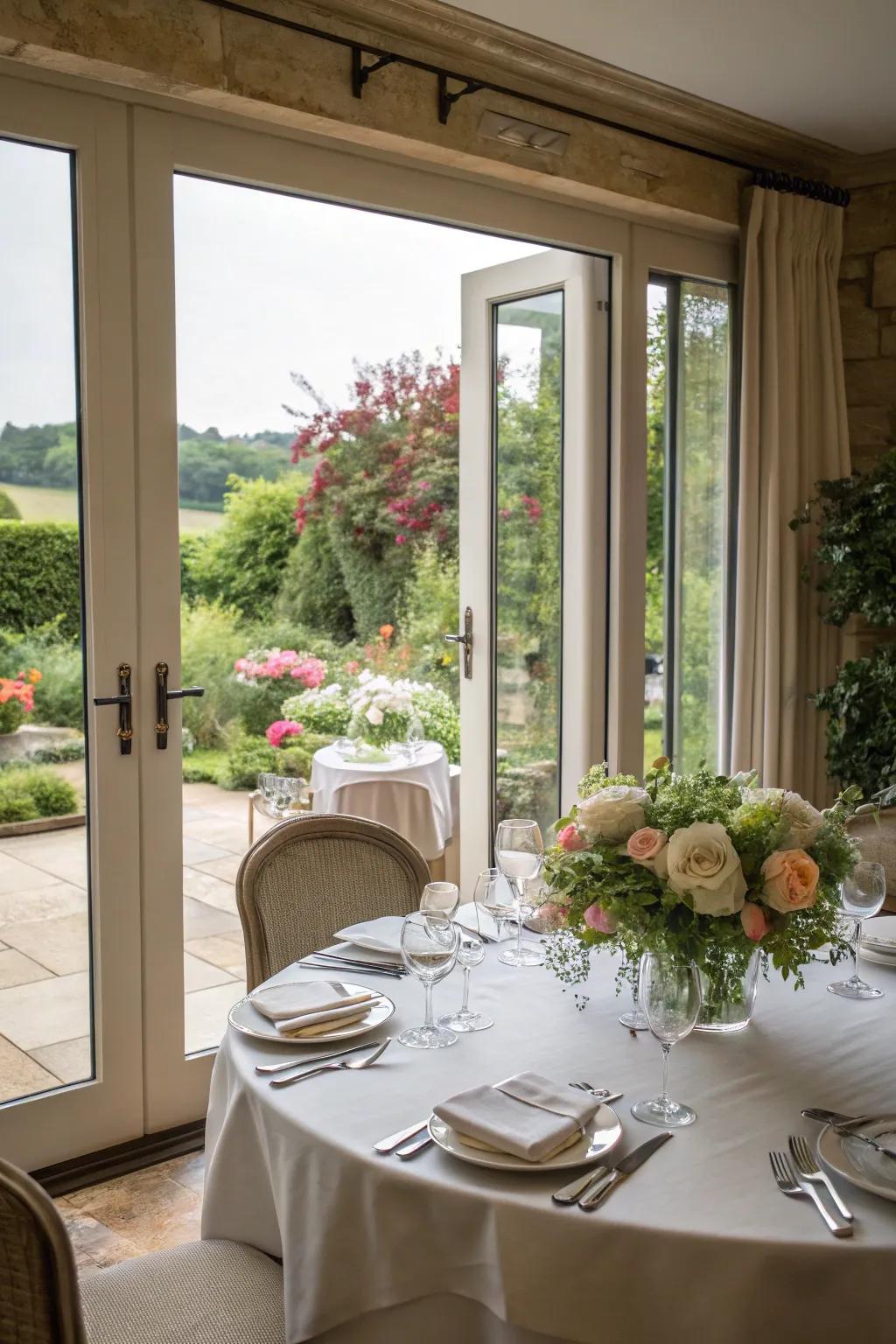 Relish meals with a garden panorama by placing your dining table near folding doors.