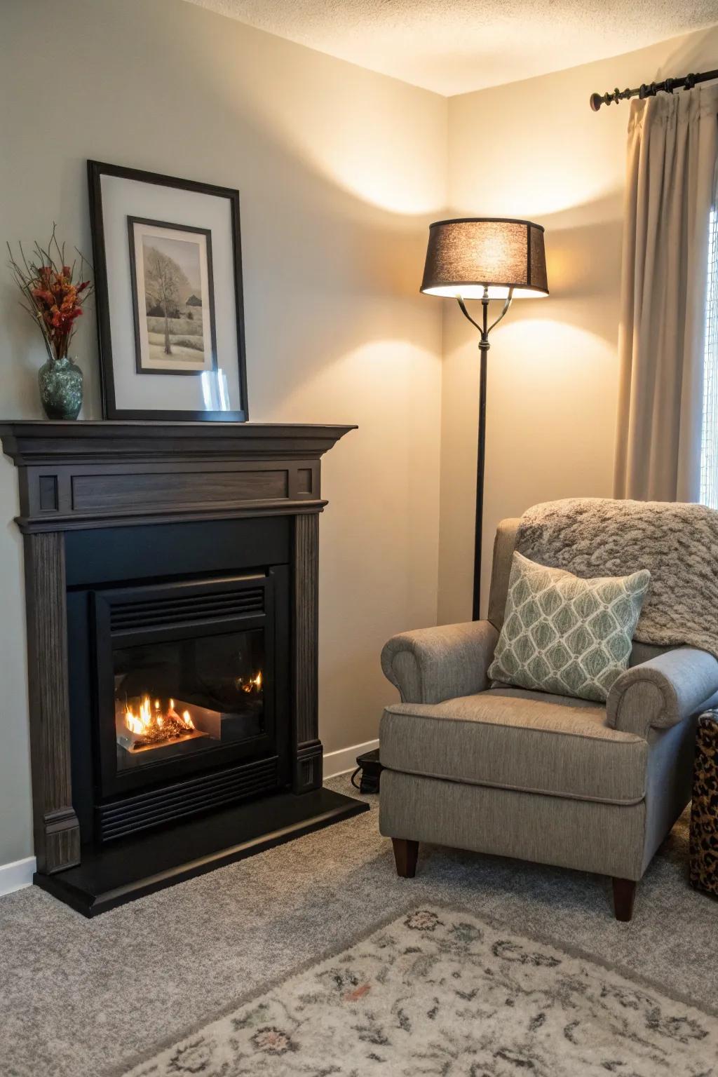 Optimize small areas using an appealing dark corner hearth.