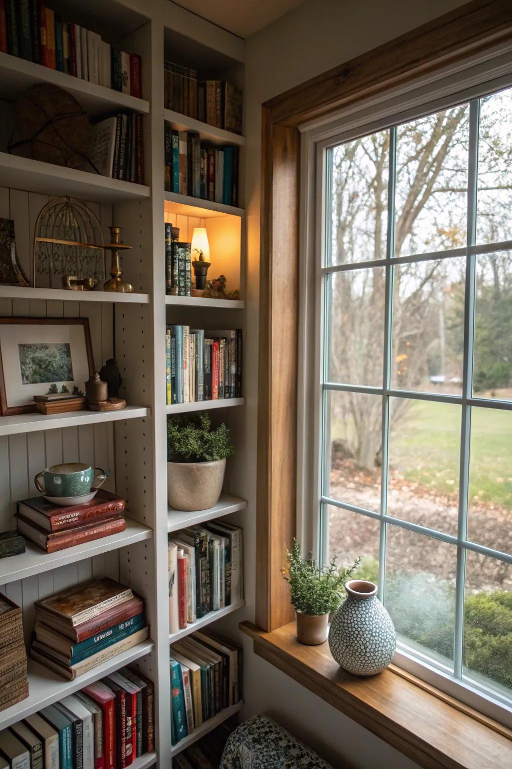 Create visual interest with bookshelves of varying heights.