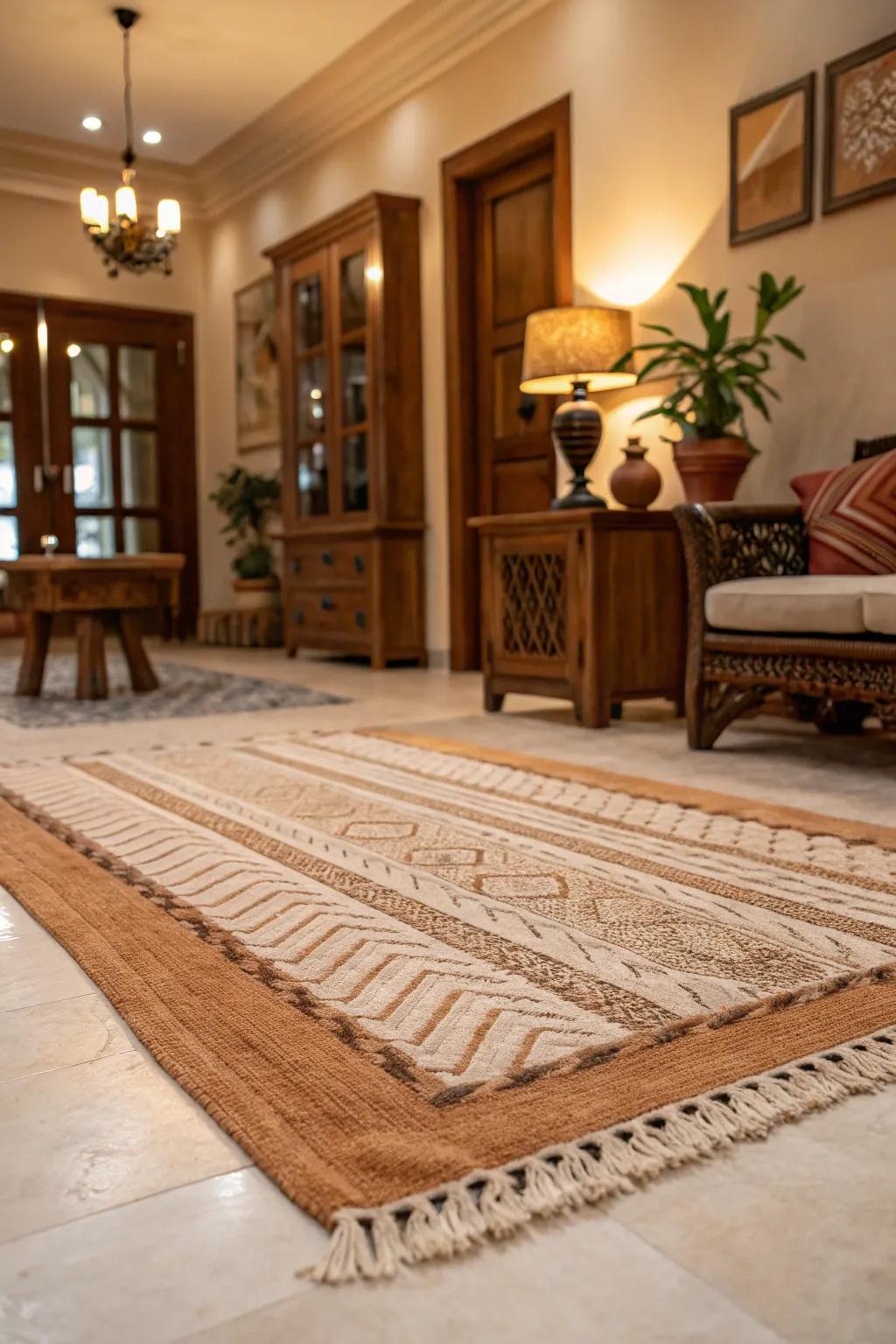 An elegant rug elevates the comfort and style of the spirits chamber.