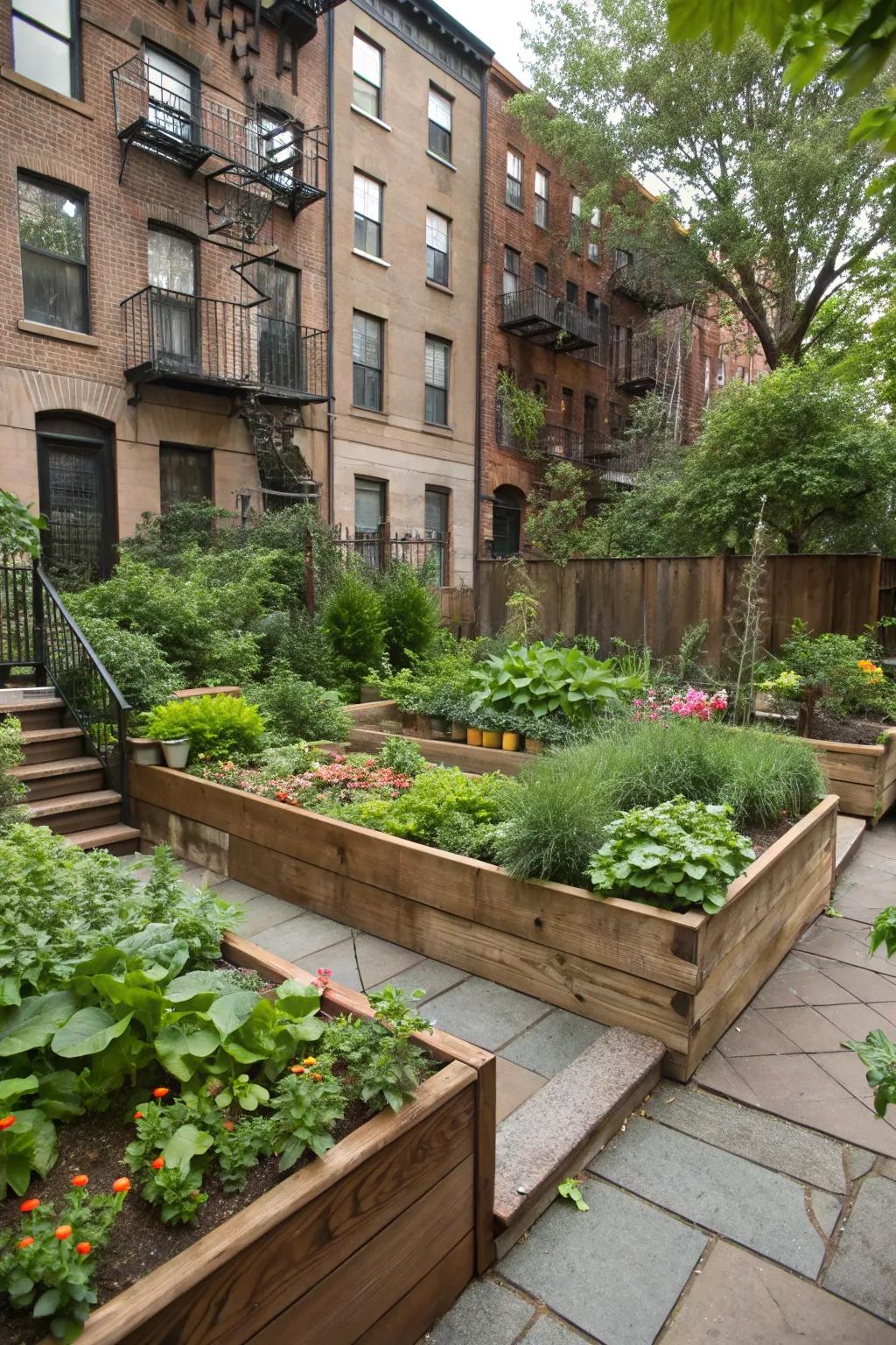 Layered landscaping contributes dimension to this vibrant backyard.