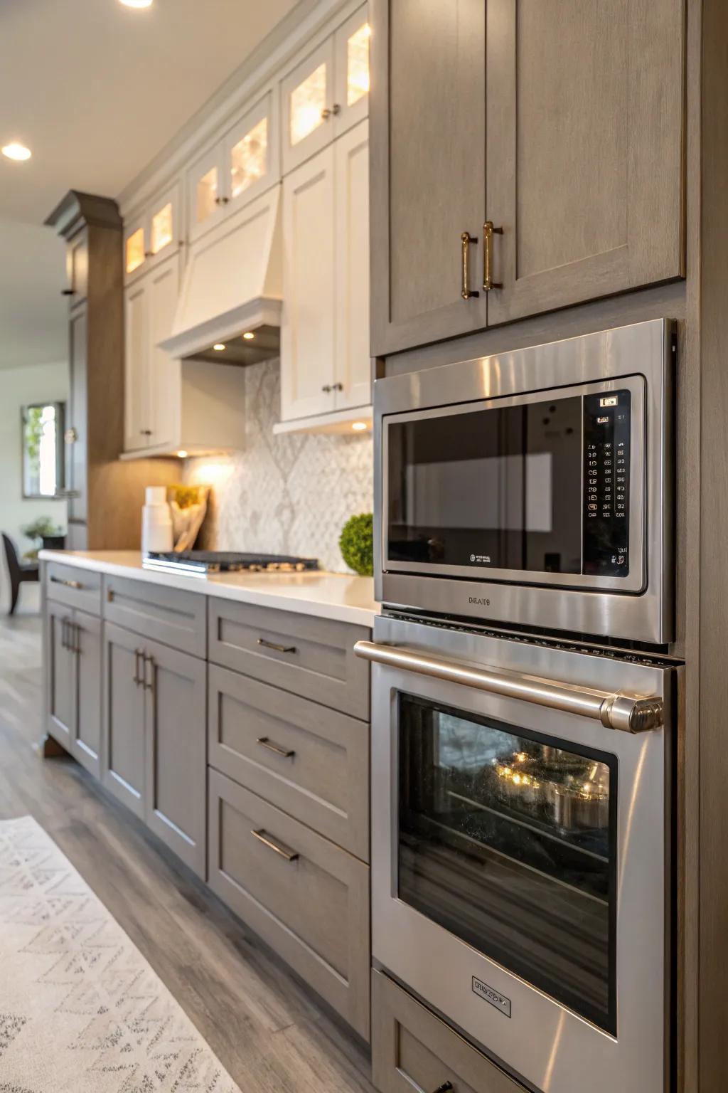 A microwave with a bespoke trim set for a polished look.