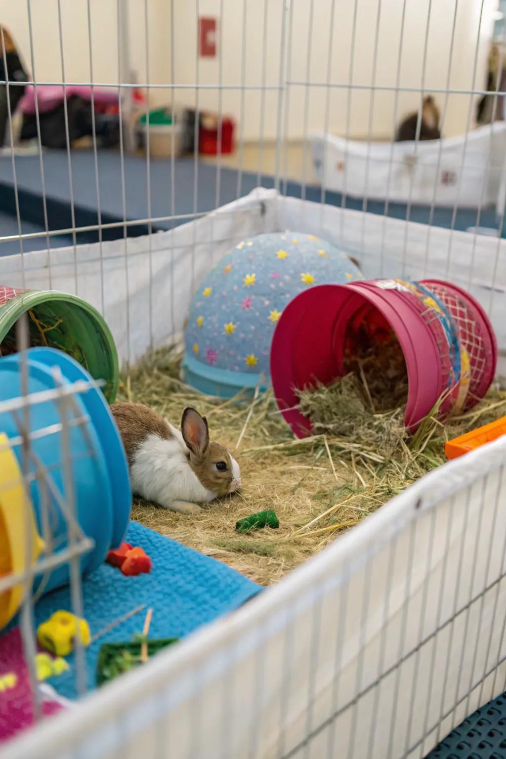 Interactive toys offer fun and stimulation for bunnies.