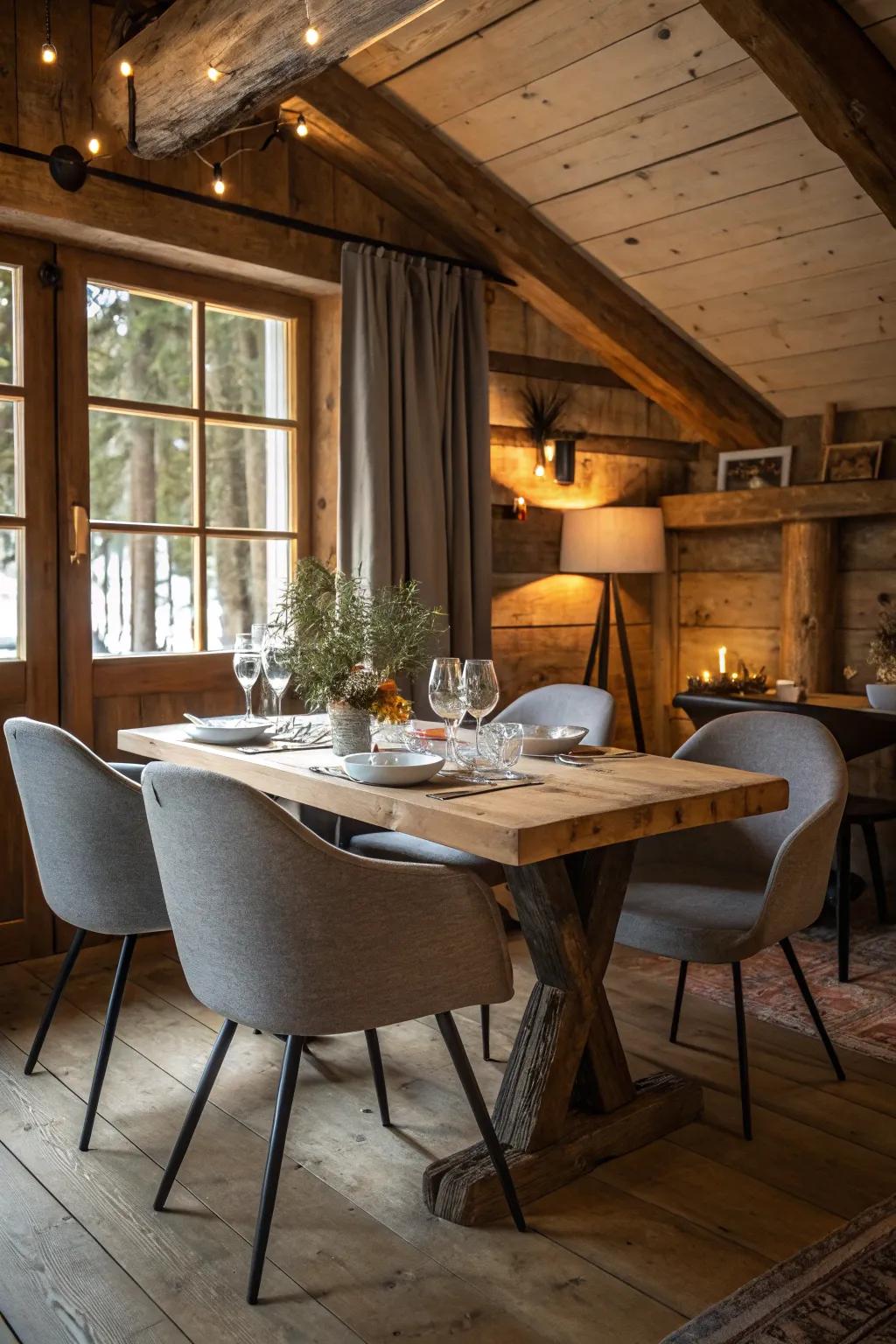 A harmonious mix of country and modern styles in the dining room.