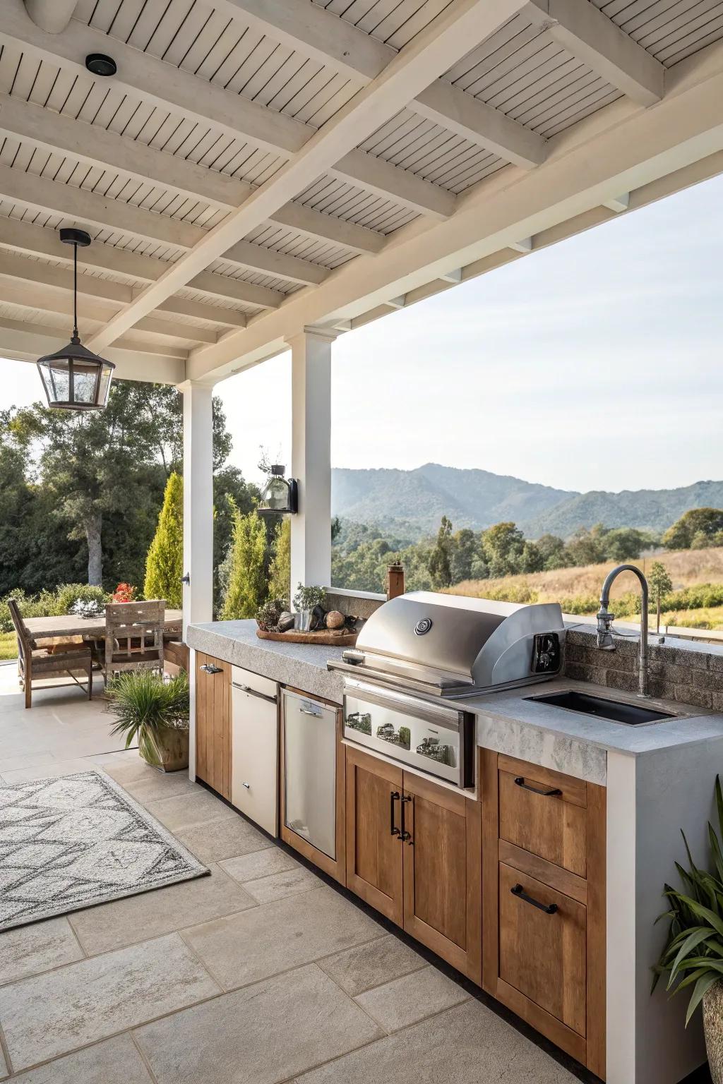Open-air culinary space in a California room for alfresco feasting.