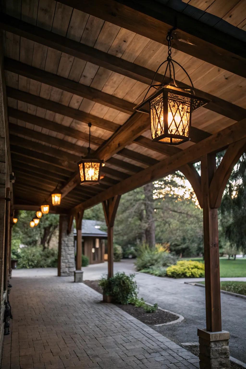 Homespun lanterns add warmth and charm to your carport.