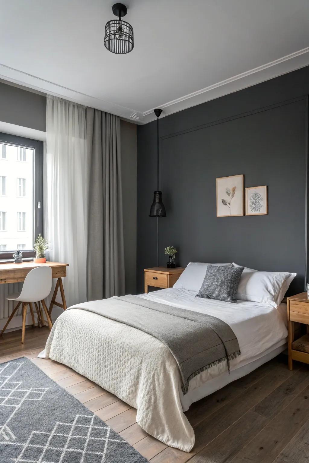 Elegance through simplicity within an ash-themed bedroom.