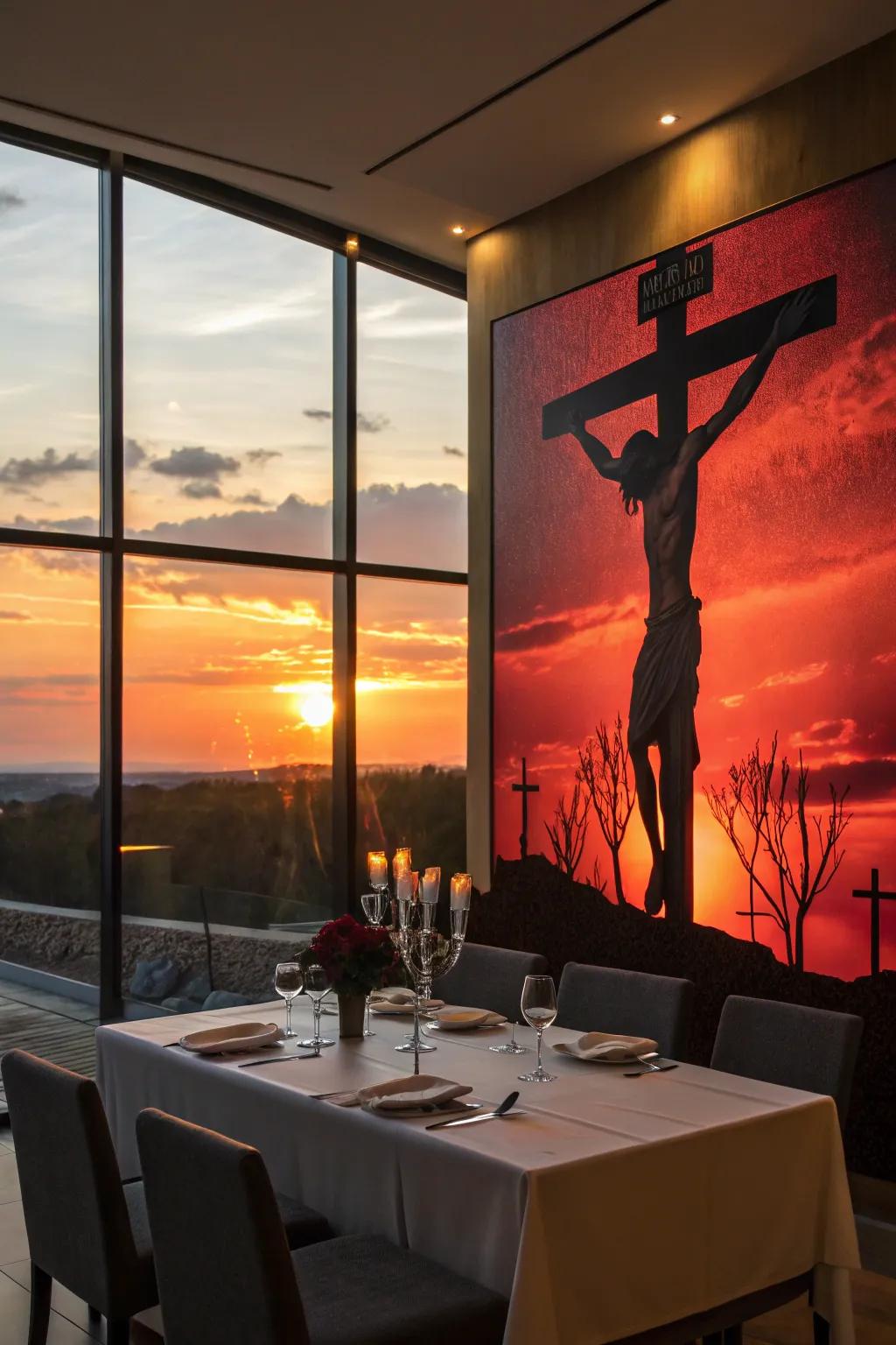 A sunset shadow art piece makes a dramatic and contemplative atmosphere.