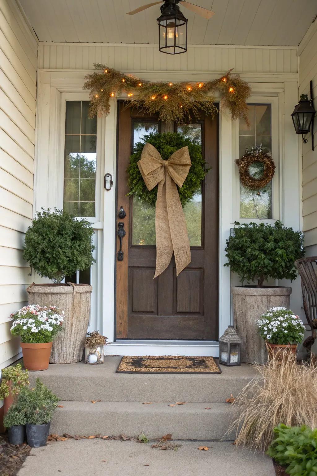Introduce rustic charm to your doorway with a hessian bow.