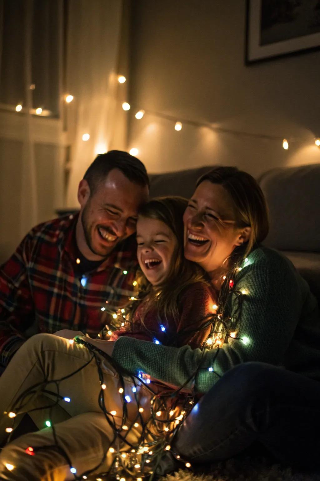 Twinkling lights bring a touch of magic to family snapshots.