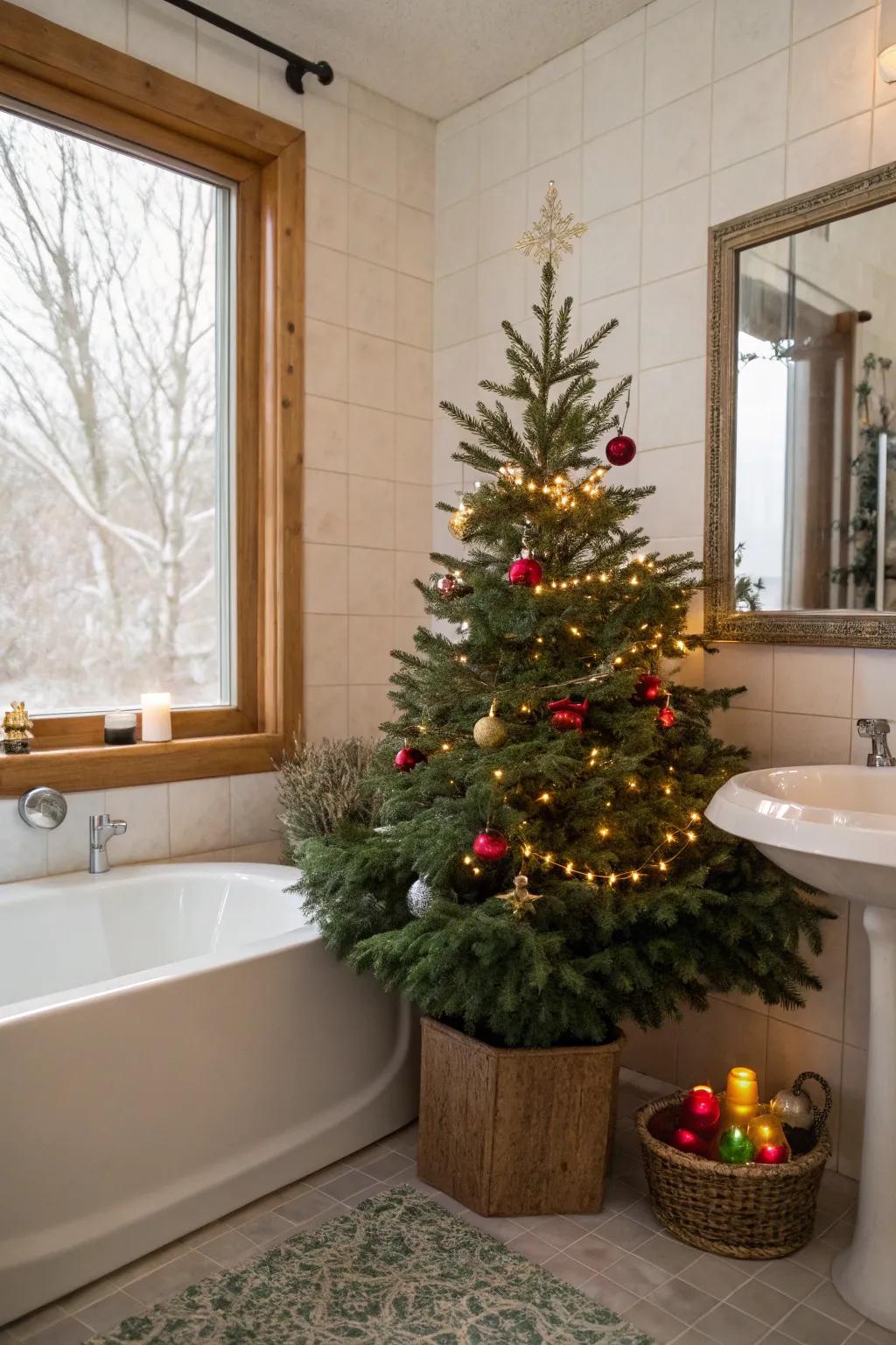 An unforeseen festive detail in the bathing space.