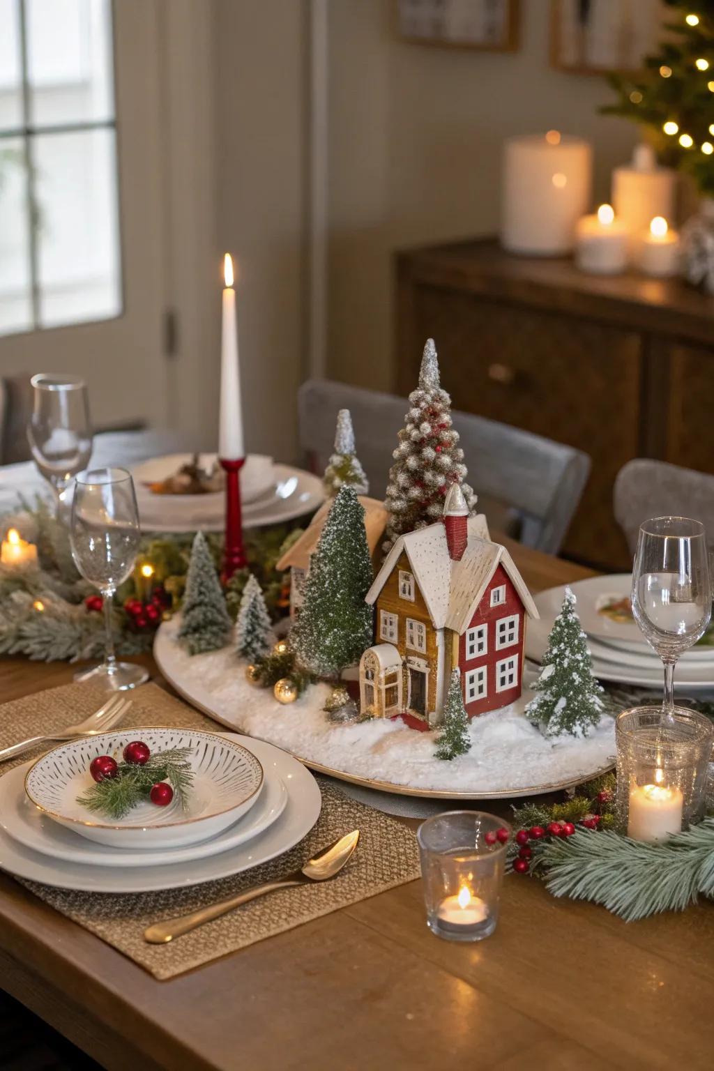 An amazing Christmas village is the centerpiece for festive eating.