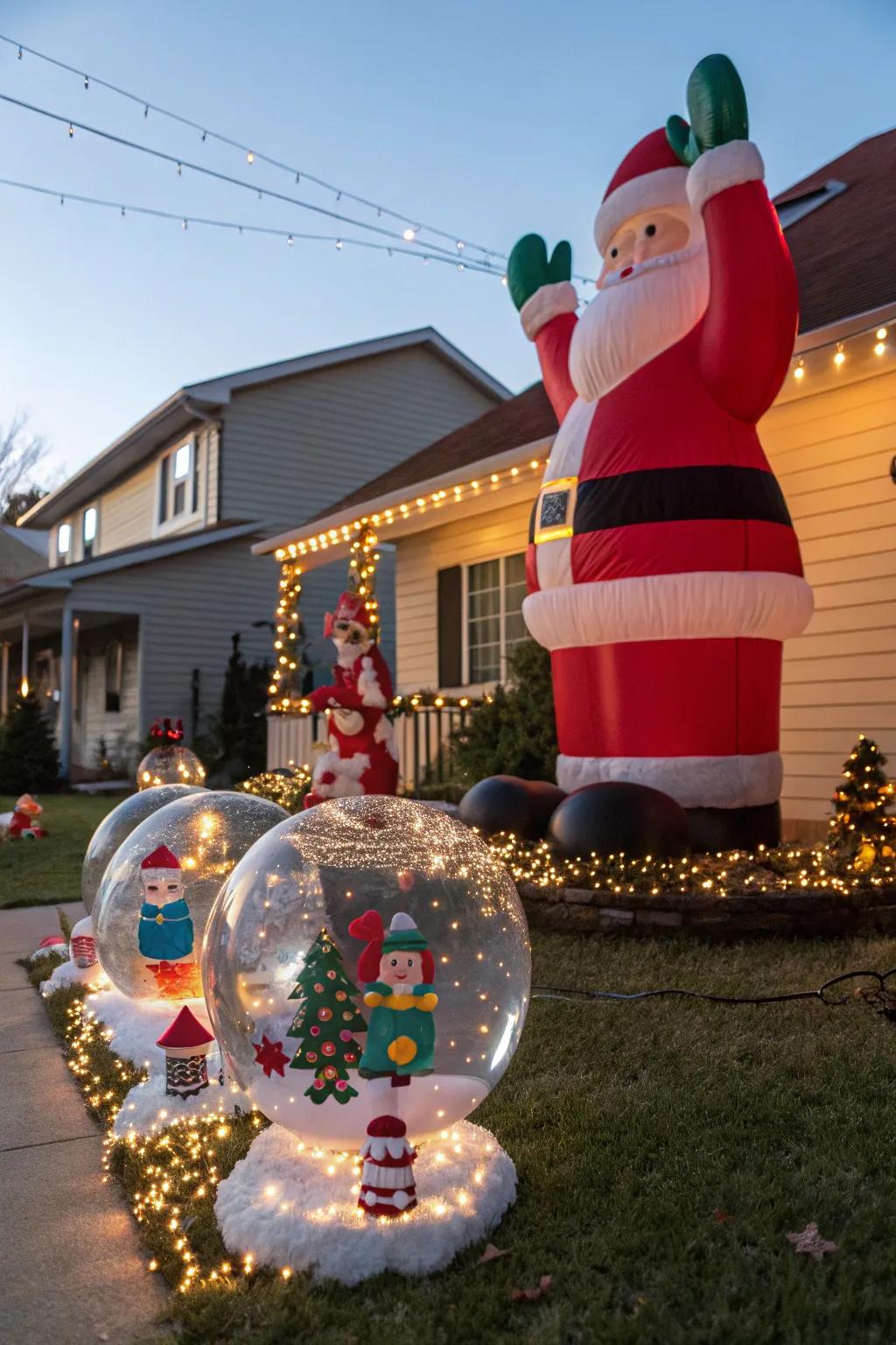Air-filled decorations add a larger-than-life festive flair.